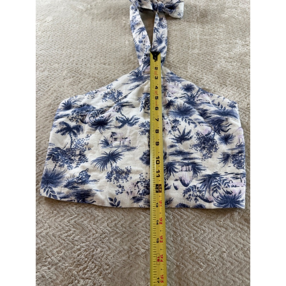 Abercrombie & Fitch Linen Blend Halter Crop Top Blue White Toile Tropical S‎ - Picture 6 of 11